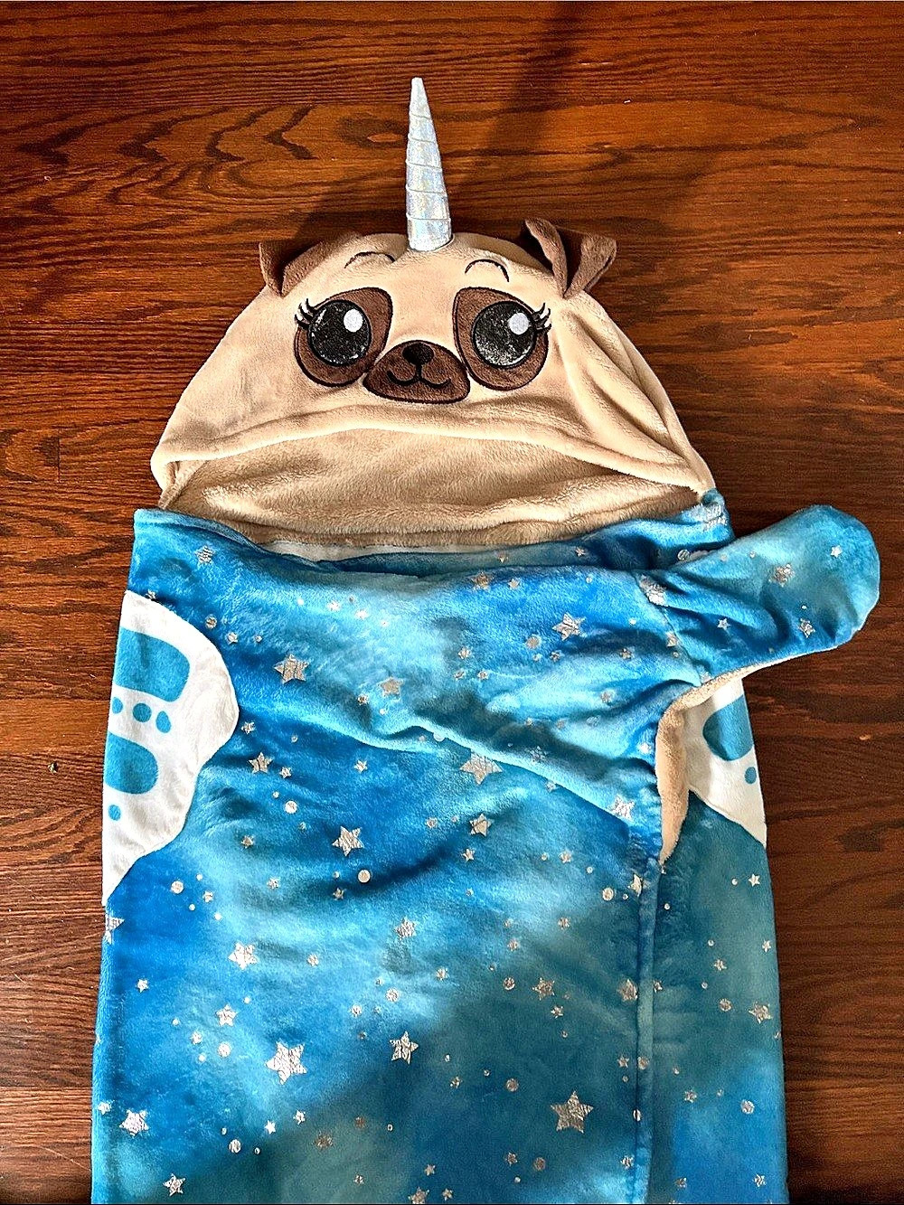 Justice Pug Unicorn Fleece Hooded Blanket